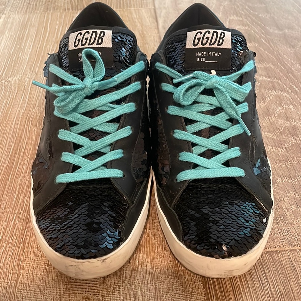 Golden Goose black sequins sneakers. Size 38. Cushioned inner sole.